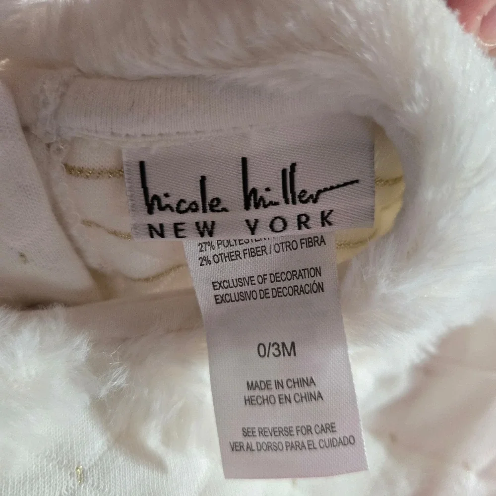 Nicole Miller New York Baby Girl Quilted Footie White Faux Fur Red Bow 0-3 Month